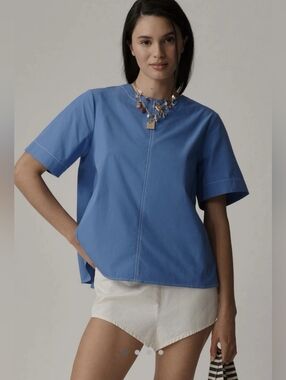 Anthropologie x Maeve The Emmy Short-Sleeve Swing Blouse in Periwinkle Blue XL